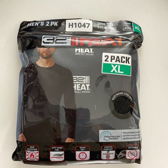 NEW 32 Degrees Heat Mens XL Long Sleeve Crew Neck Black Shirt 2-Pack - Picture 2 of 6